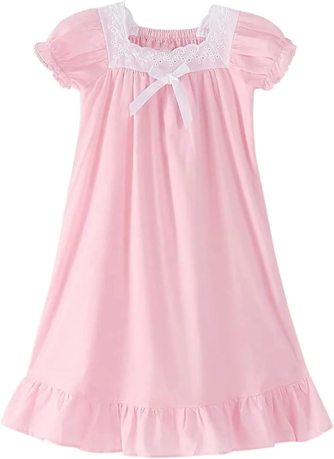 Girls Nightgowns Sleepwear Summer Princess Sleep Dress Lace Ruffle Short Sleeve Pajamas Kids Soft Nightgown