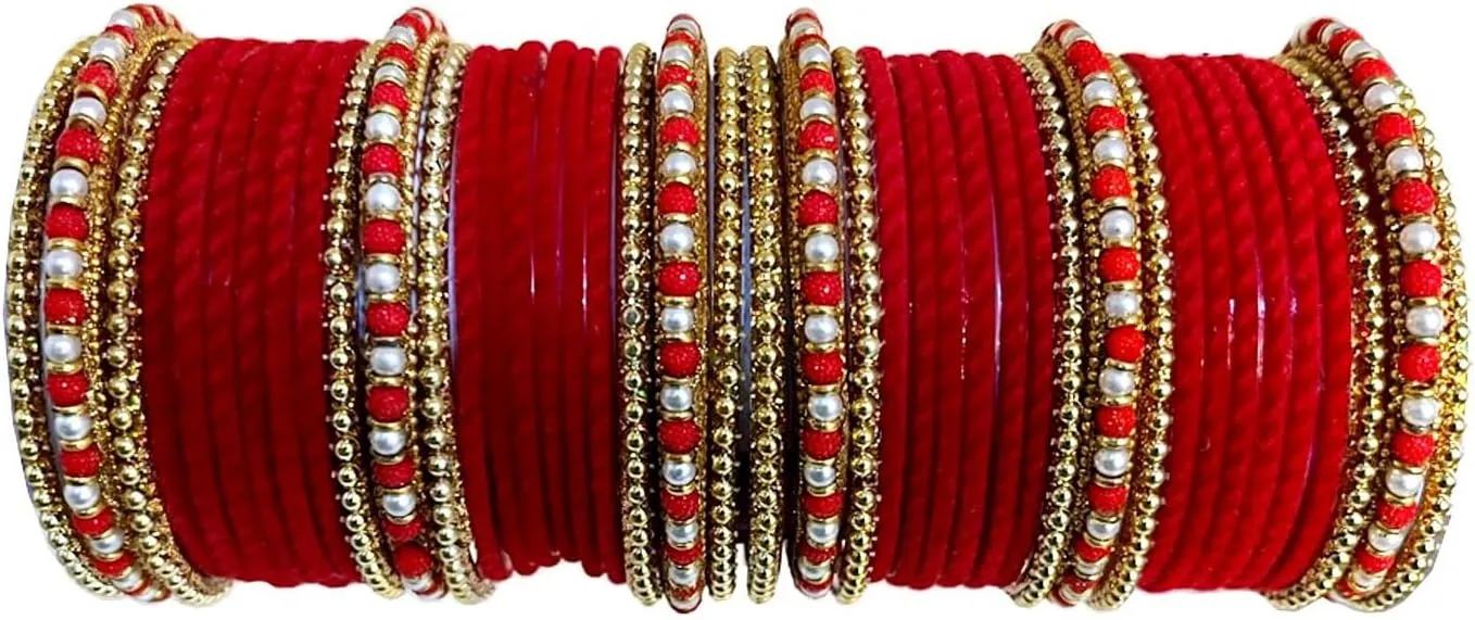 Glass Bangles Set/Kada set Karwa chauth/wedding/shaadi Special for Women And Girls (Pack of 42), 2.4, Gemstone, Pearl