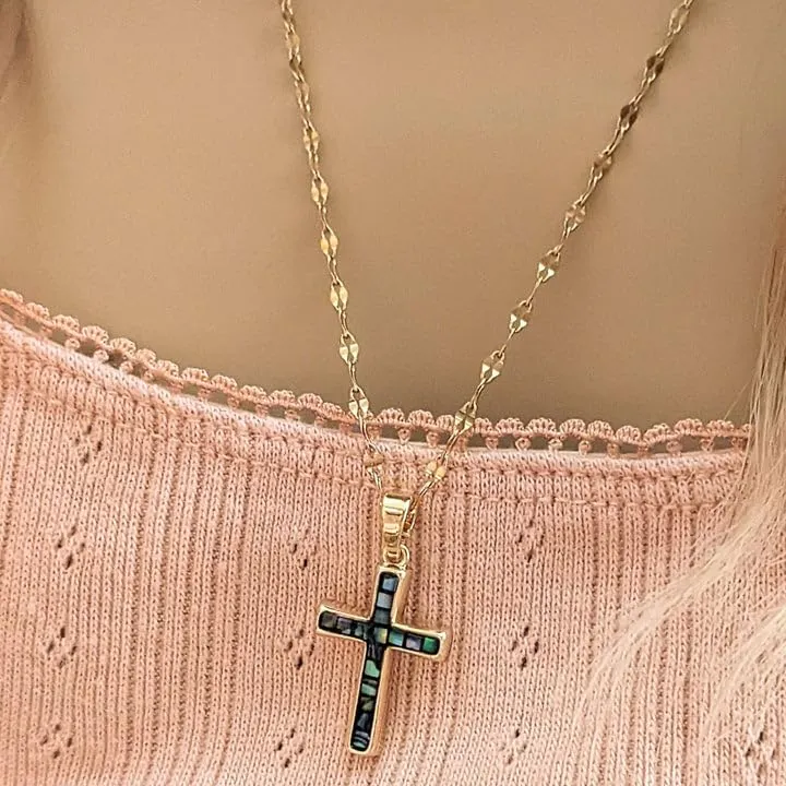 Gold Angel Wing & Cross Layered Necklace Set (Small 16 inch-18 inch-24 inch)
