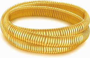 Gold Bangles for Women Chunky Stretch Bangles Bracelets Set 18K Gold Plated Snake Chain Bracelets Flexible Stackable Wide Gold Stretch Bracelets Fashion Jewelry Gifts
