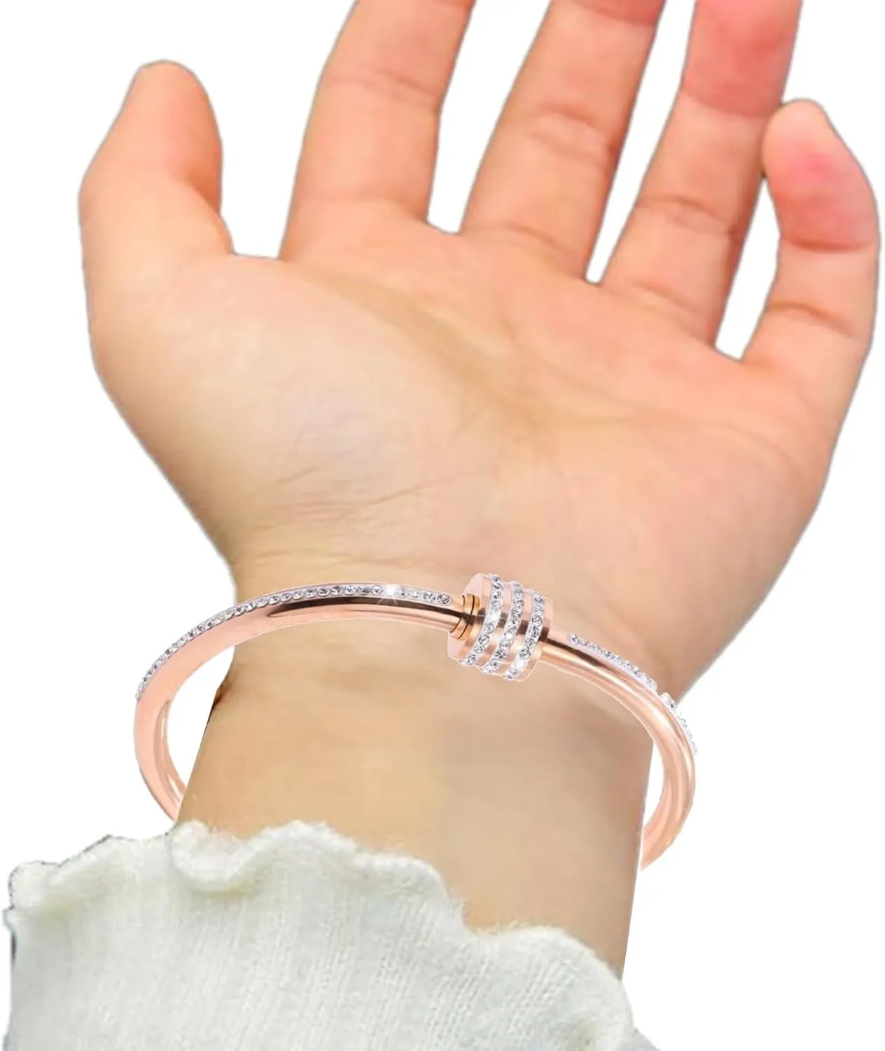 Gold Plated Stainless Steel Bangle Bracelet, Elegant Gold Bracelets for Women, Tiny Waist Oval Bangles Bracelets Gifts for Love
