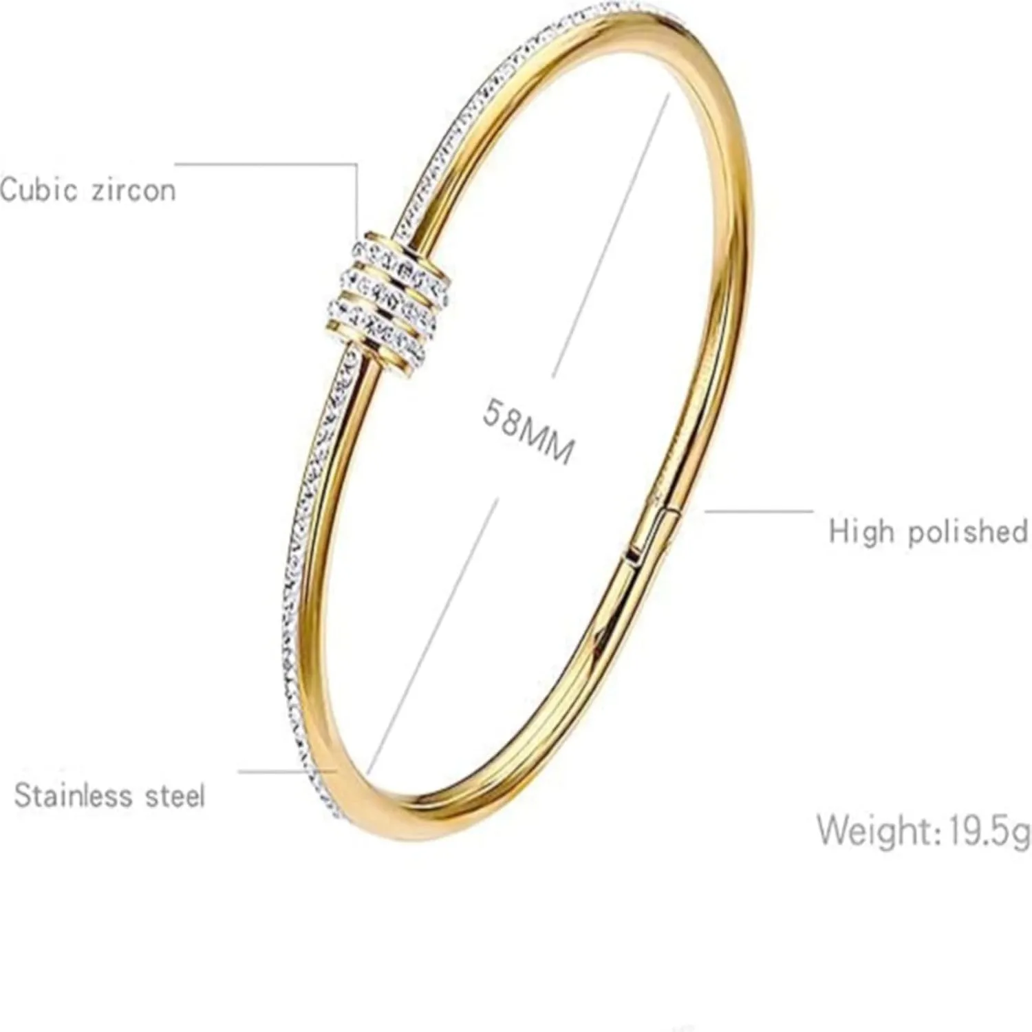 Gold Plated Stainless Steel Bangle Bracelet, Elegant Gold Bracelets for Women, Tiny Waist Oval Bangles Bracelets Gifts for Love
