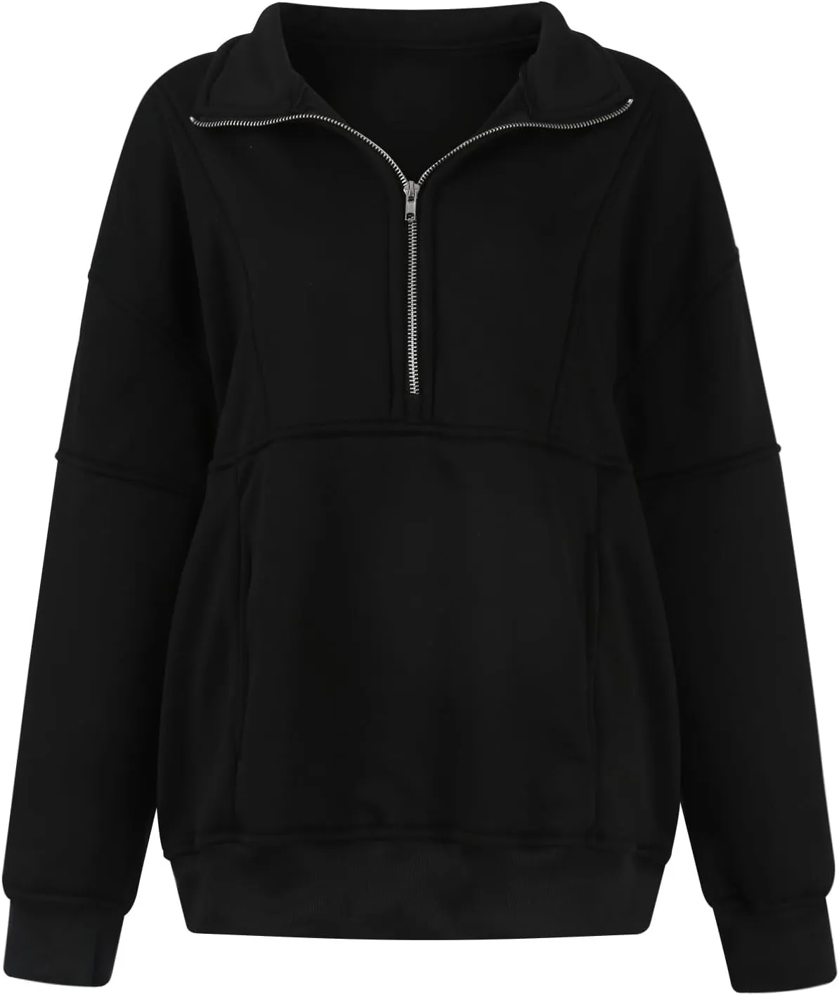 Half Zip Pullover Women Cropped Fleece Oversized Sweatshirt Long Sleeve Thumb Hole Quarter Zipper Hoodies with Pockets