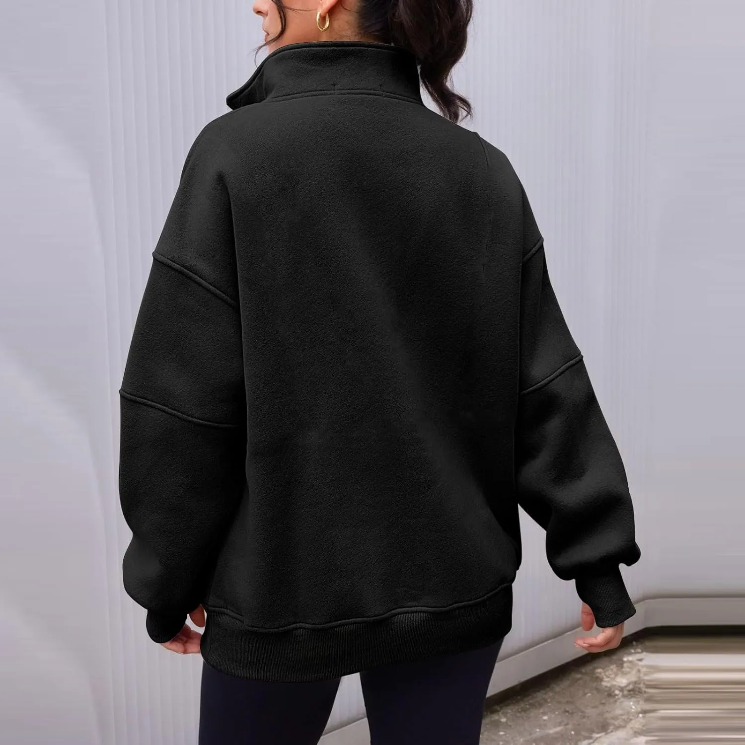 Half Zip Pullover Women Cropped Fleece Oversized Sweatshirt Long Sleeve Thumb Hole Quarter Zipper Hoodies with Pockets