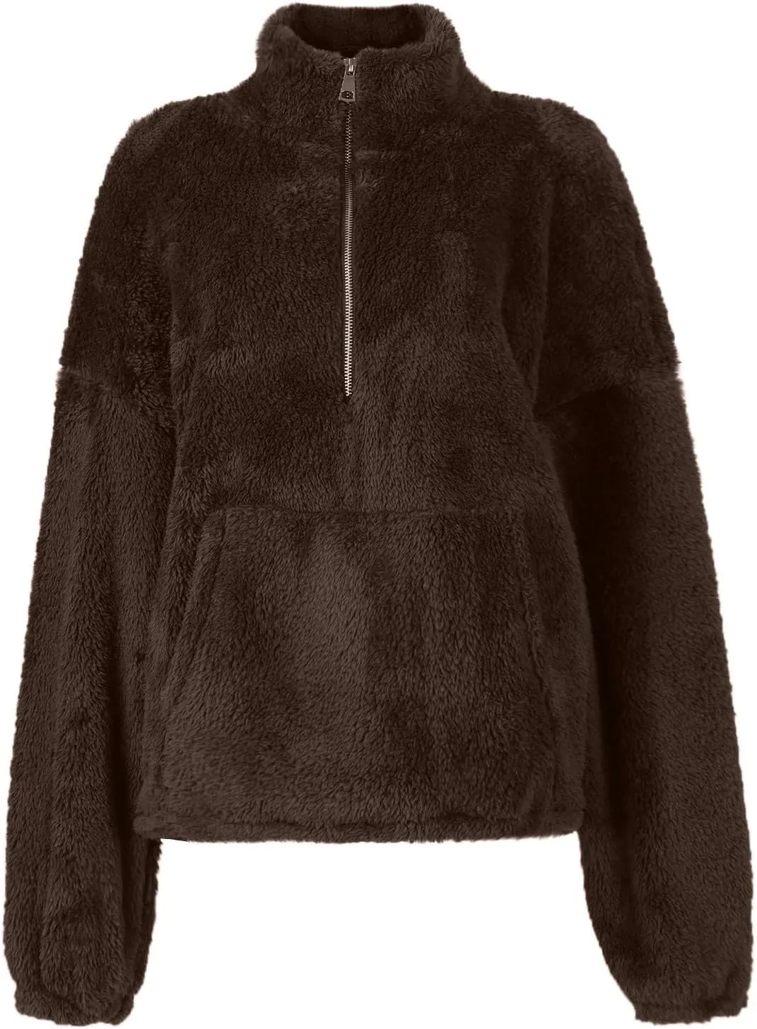 Half Zip Sweatshirt Women Fuzzy Pullover Fleece Sweatshirts Loose Fit Zipper Faux Fur Warm Clothes Winter Tops