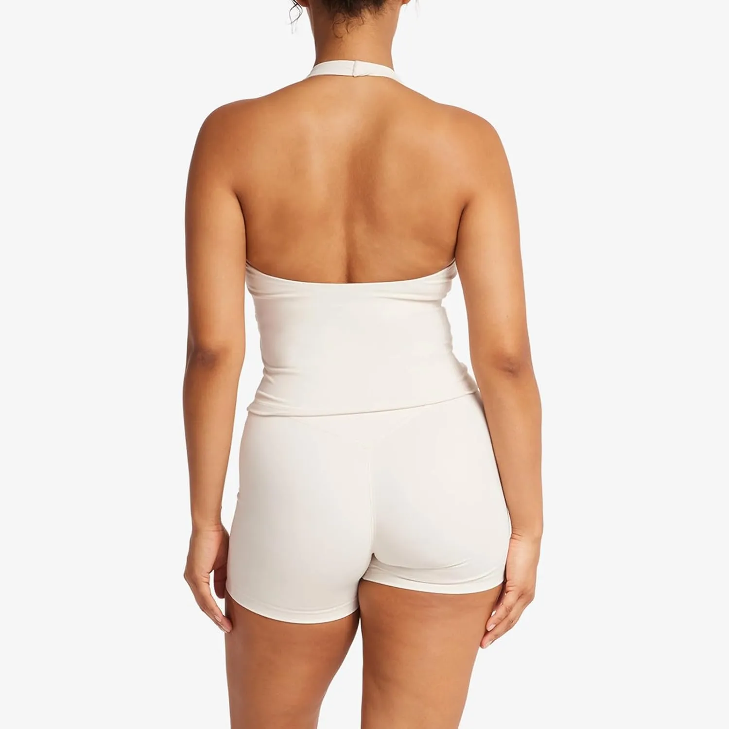 Halter Workout Tops for Women Deep V Neck Ruched Low Cut Halter Tank Tops Backless Gym Tops Fitted Basic Cami Tops