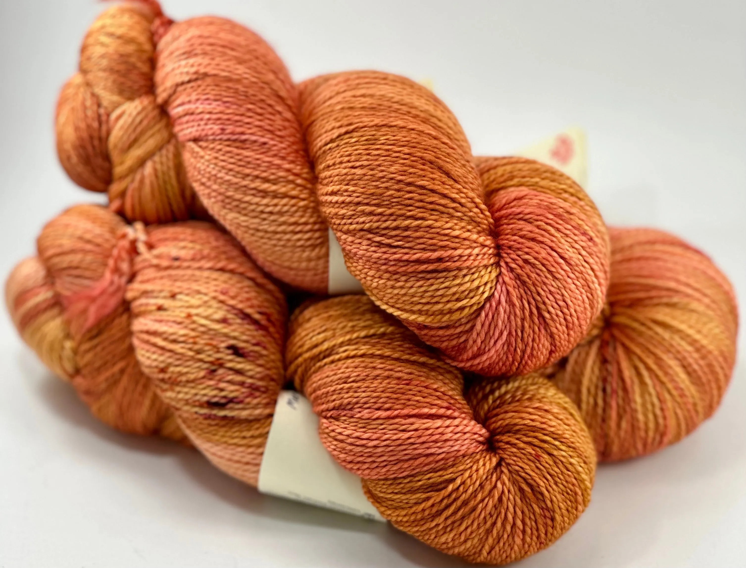 Hand Dyed Yarn "Razzle Dazzle" Gold Pink Orange Yellow Peach Magenta Speckled Merino Fingering Superwash 425yds 115g