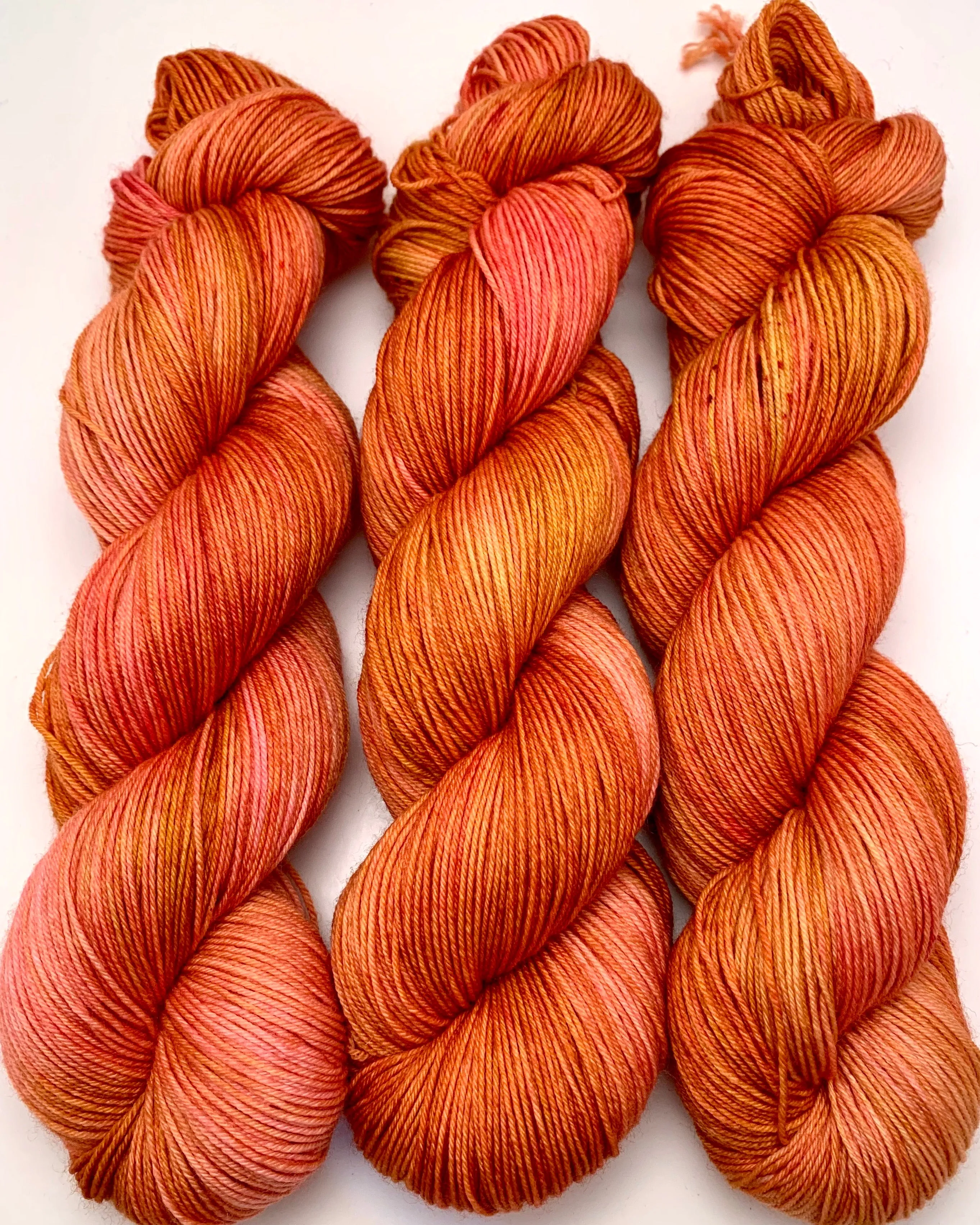 Hand Dyed Yarn "Razzle Dazzle" Gold Pink Orange Yellow Peach Magenta Speckled Merino Fingering Superwash 425yds 115g