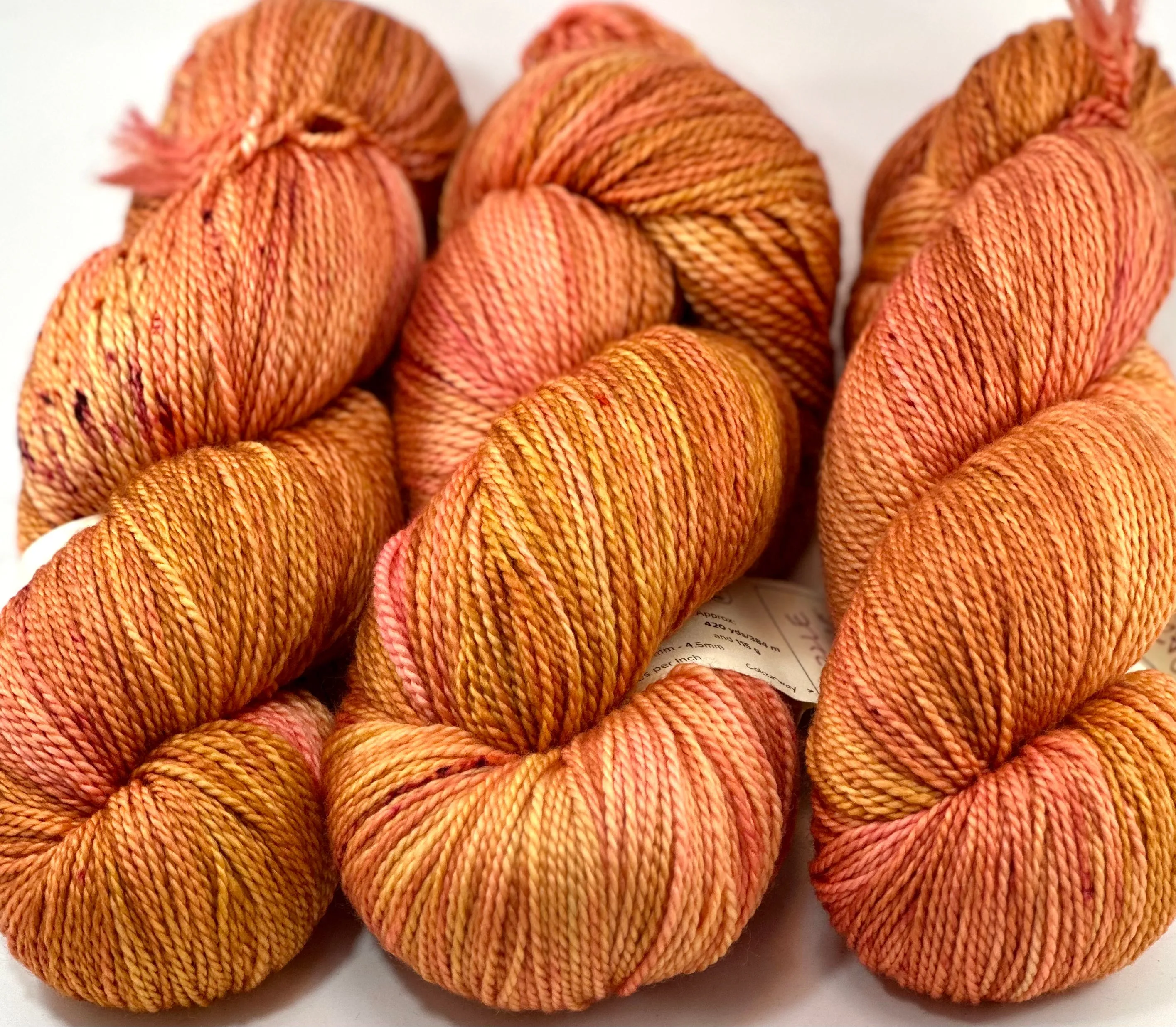 Hand Dyed Yarn "Razzle Dazzle" Gold Pink Orange Yellow Peach Magenta Speckled Merino Fingering Superwash 425yds 115g
