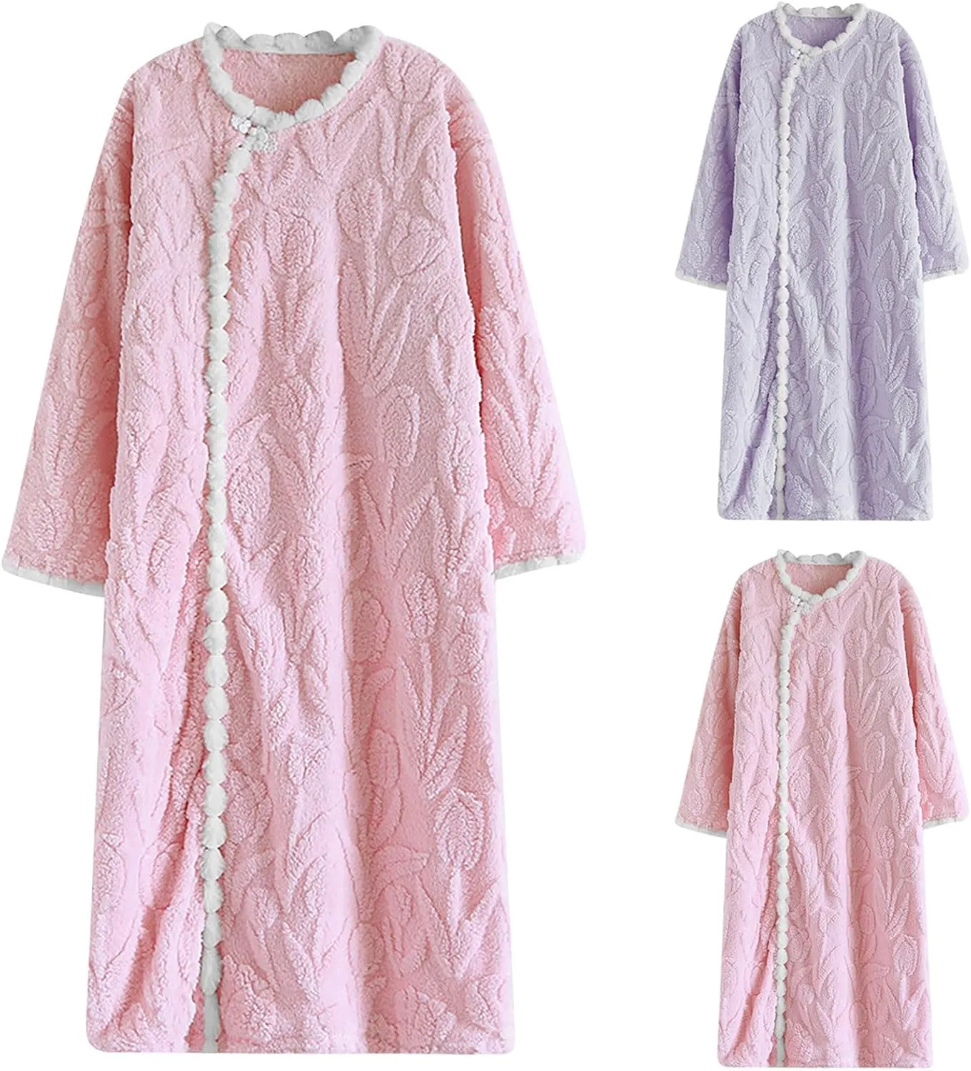 HGps8w Women's Flannel Jacquard Nightgown, Thick Warm Fuzzy Fleece Cozy Plush Loungewear Winter Pajamas Dress