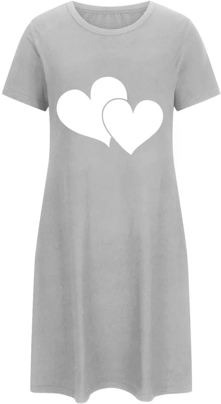 HGps8w Womens Nightgown Sleepwear, Cute Herat Printed Short Sleeve Crewneck Loose Sleepshirt Short Pajamas Dress