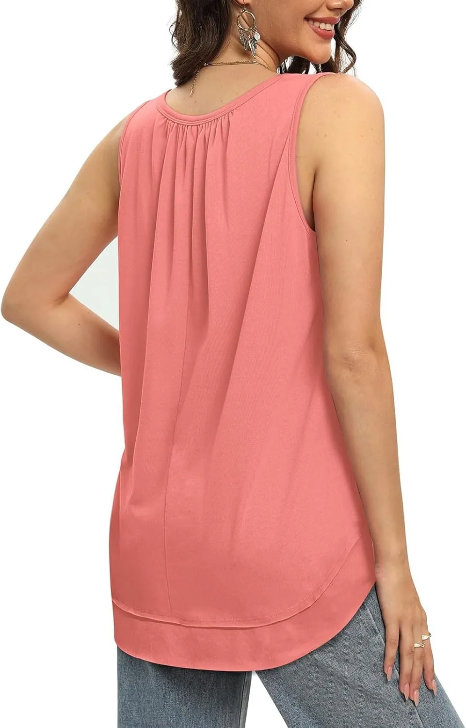 Hide Belly Fat Tunic Womens Tank Tops Casual Pleated Sleeveless Tee Blouses Summer Cute Double Layer Tshirt Trendy Tops
