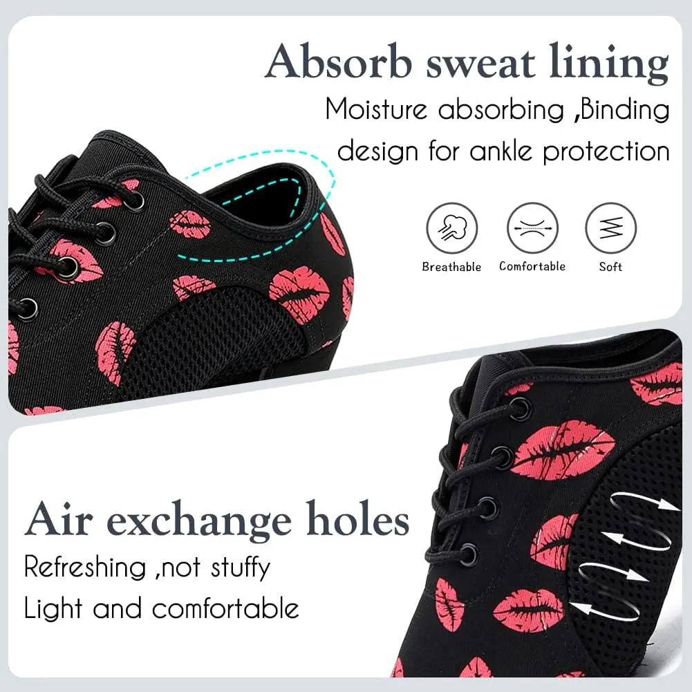 HIPPOSEUS Women Lace up Latin Dance Practice Shoes Closed Toe Men Ballroom Salsa Dance Training Shoes 2 inch Heel,Model 902