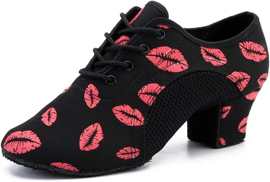 HIPPOSEUS Women Lace up Latin Dance Practice Shoes Closed Toe Men Ballroom Salsa Dance Training Shoes 2 inch Heel,Model 902