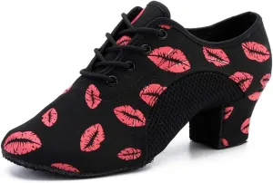 HIPPOSEUS Women Lace up Latin Dance Practice Shoes Closed Toe Men Ballroom Salsa Dance Training Shoes 2 inch Heel,Model 902