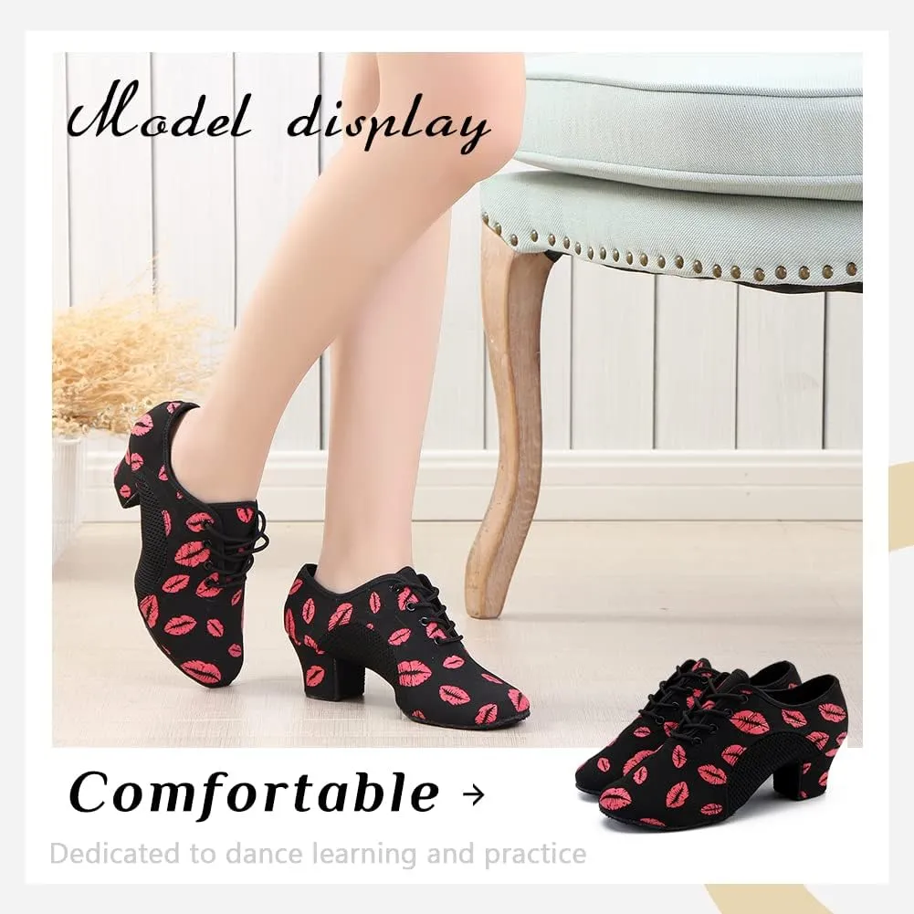 HIPPOSEUS Women Lace up Latin Dance Practice Shoes Closed Toe Men Ballroom Salsa Dance Training Shoes 2 inch Heel,Model 902
