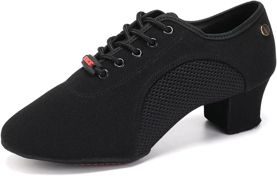 HIPPOSEUS Women Lace up Latin Dance Practice Shoes Closed Toe Men Ballroom Salsa Dance Training Shoes 2 inch Heel,Model 902