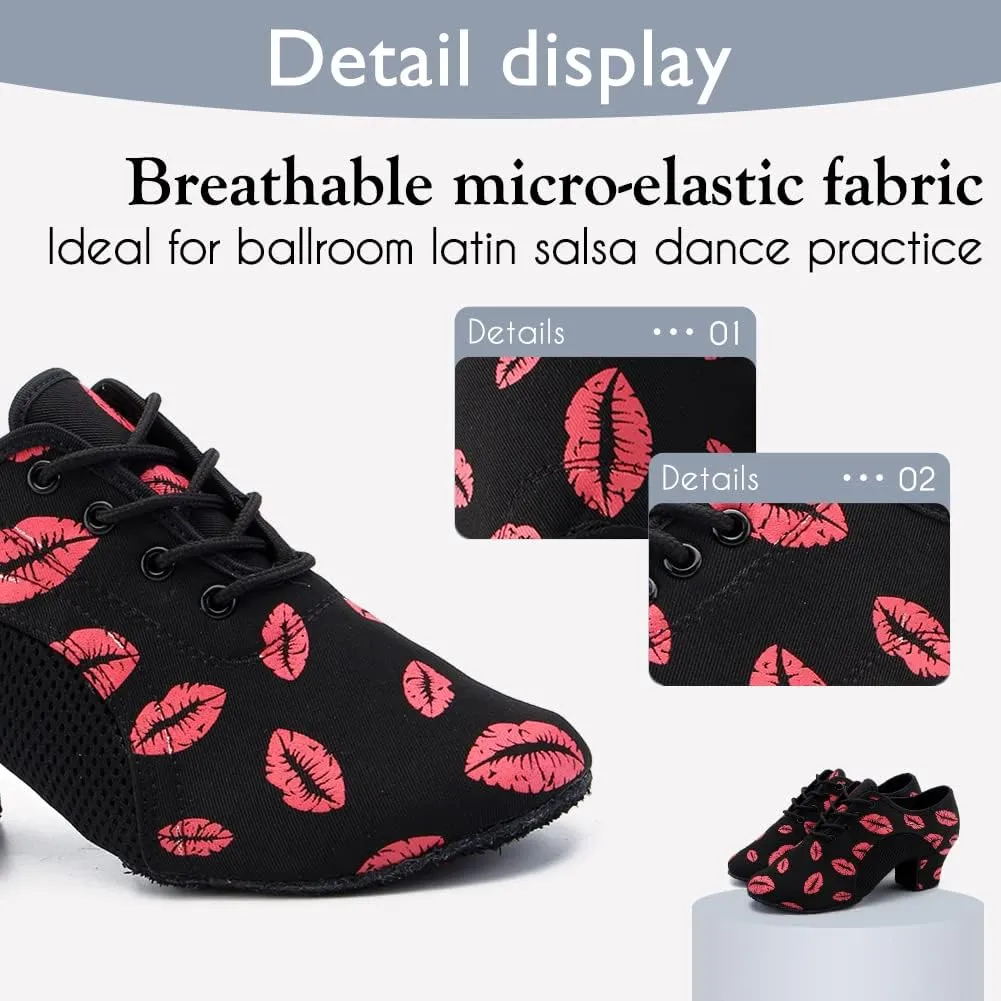 HIPPOSEUS Women Lace up Latin Dance Practice Shoes Closed Toe Men Ballroom Salsa Dance Training Shoes 2 inch Heel,Model 902