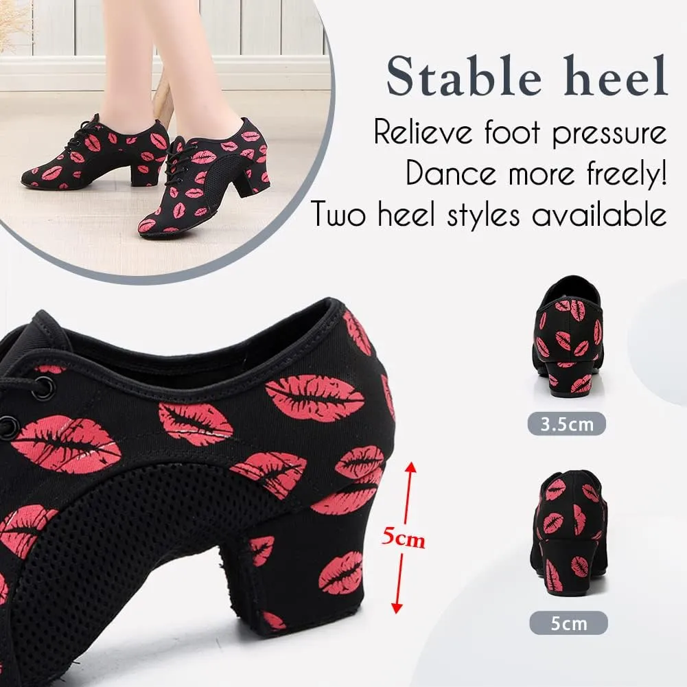 HIPPOSEUS Women Lace up Latin Dance Practice Shoes Closed Toe Men Ballroom Salsa Dance Training Shoes 2 inch Heel,Model 902