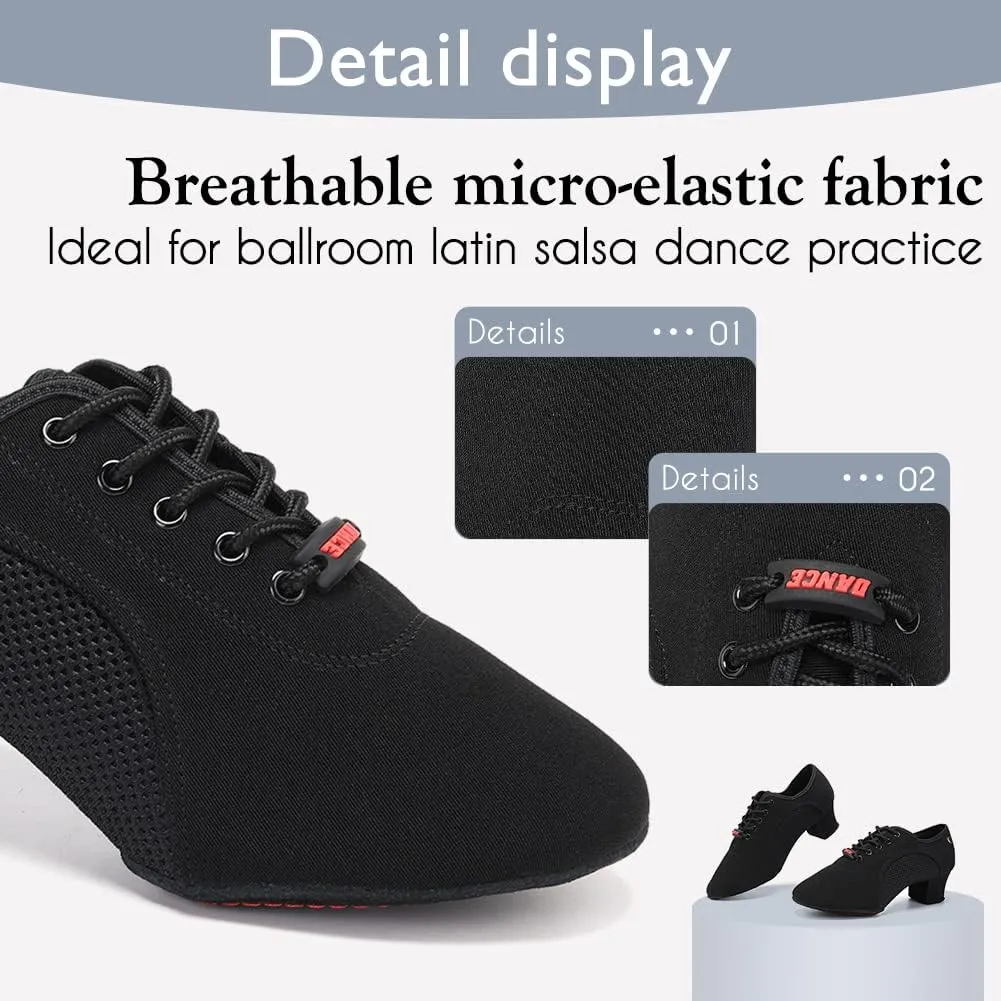HIPPOSEUS Women Lace up Latin Dance Practice Shoes Closed Toe Men Ballroom Salsa Dance Training Shoes 2 inch Heel,Model 902