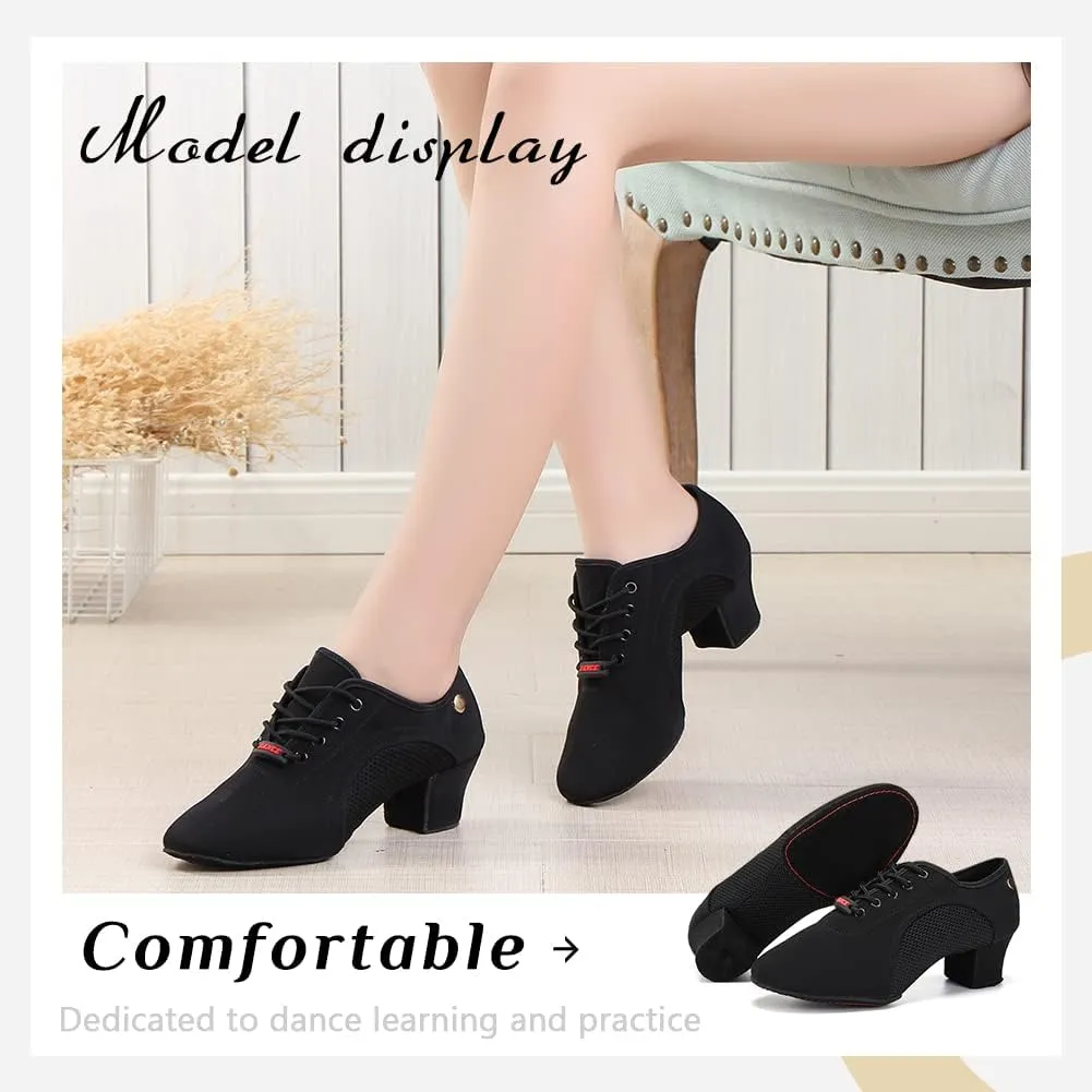 HIPPOSEUS Women Lace up Latin Dance Practice Shoes Closed Toe Men Ballroom Salsa Dance Training Shoes 2 inch Heel,Model 902