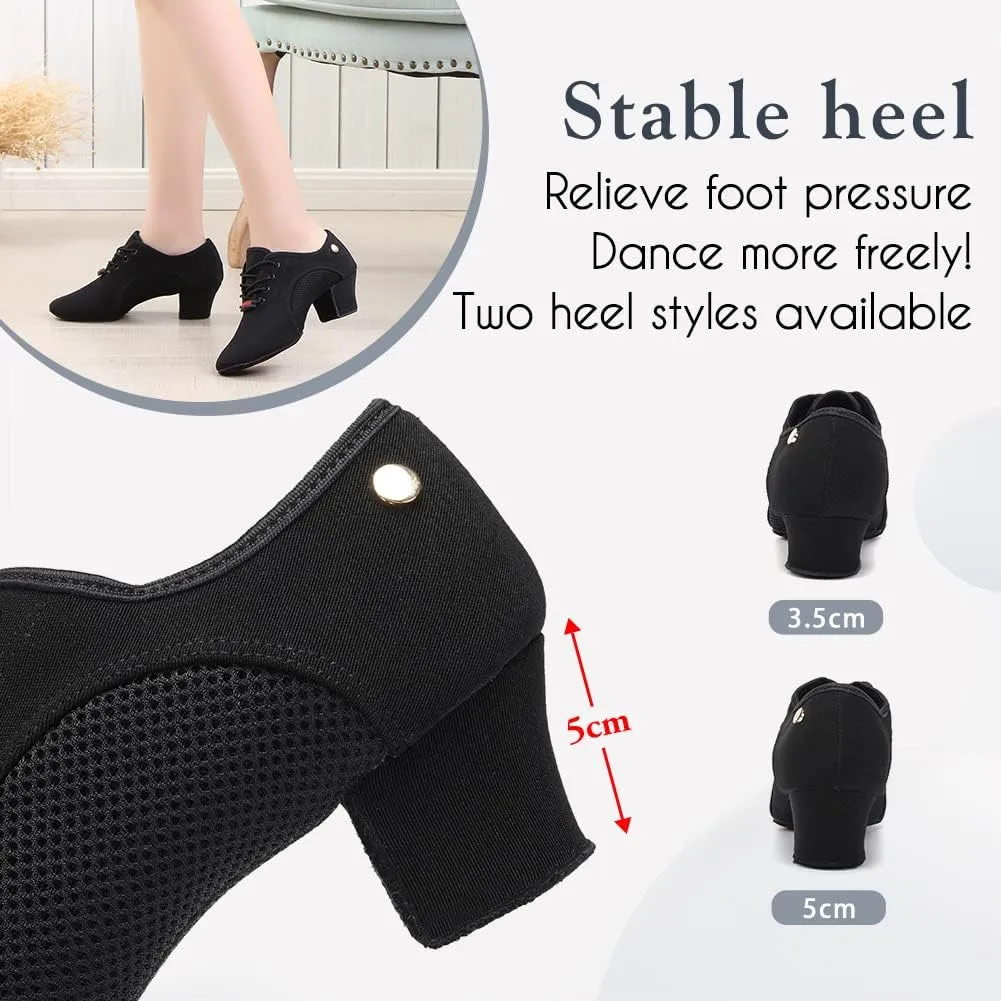 HIPPOSEUS Women Lace up Latin Dance Practice Shoes Closed Toe Men Ballroom Salsa Dance Training Shoes 2 inch Heel,Model 902