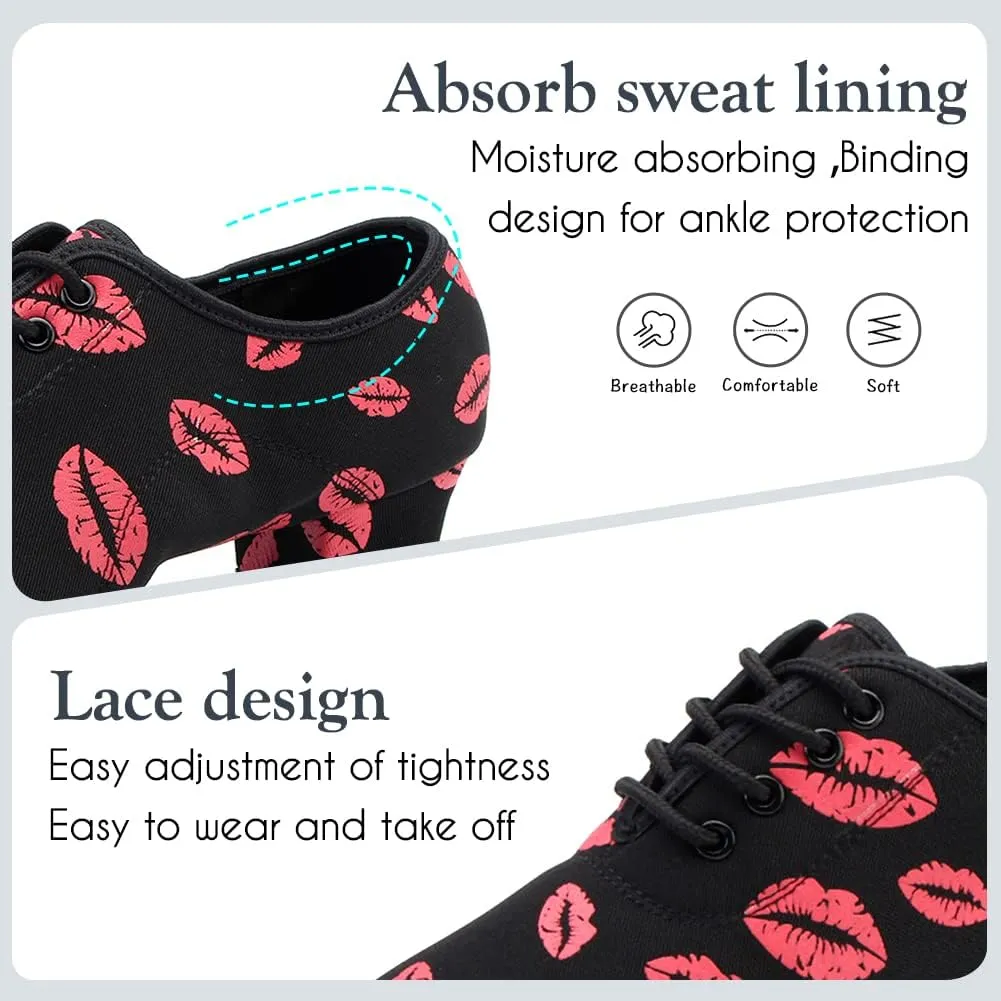 HIPPOSEUS Women's Canvas Latin Dance Practice Shoes Lace up Ballroom Salsa Tango Dance Training Shoes with Closed Toe,Model 701