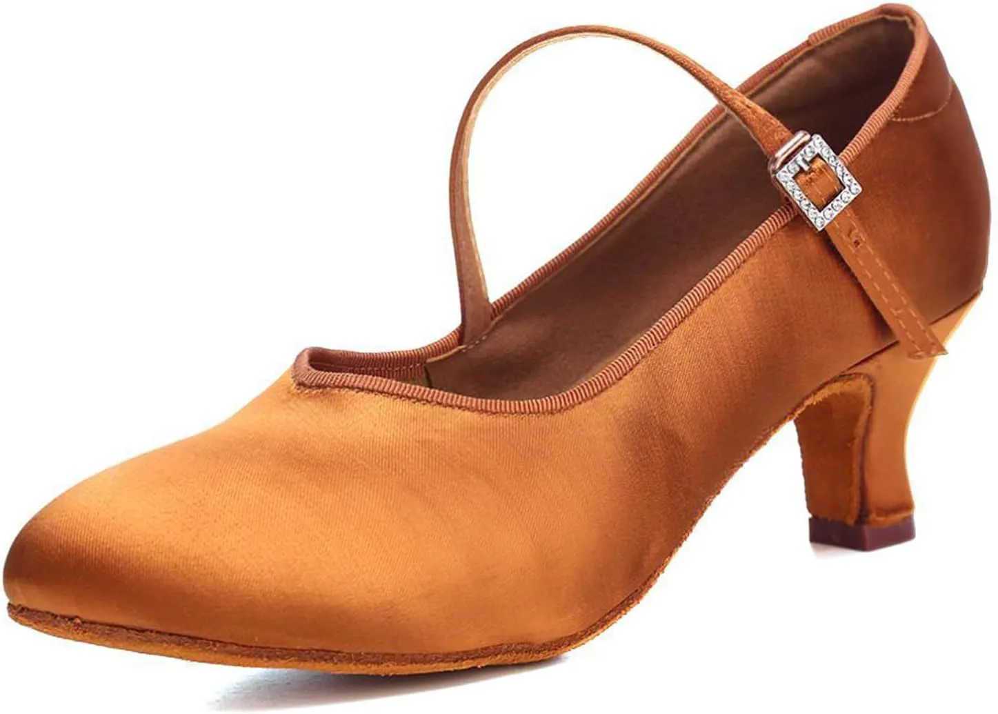 HIPPOSEUS Women's Latin Ballroom Dance Shoes Closed Toe Satin Salsa Practice Dancing Shoes Suede Sole