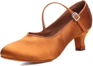 HIPPOSEUS Women's Latin Ballroom Dance Shoes Closed Toe Satin Salsa Practice Dancing Shoes Suede Sole