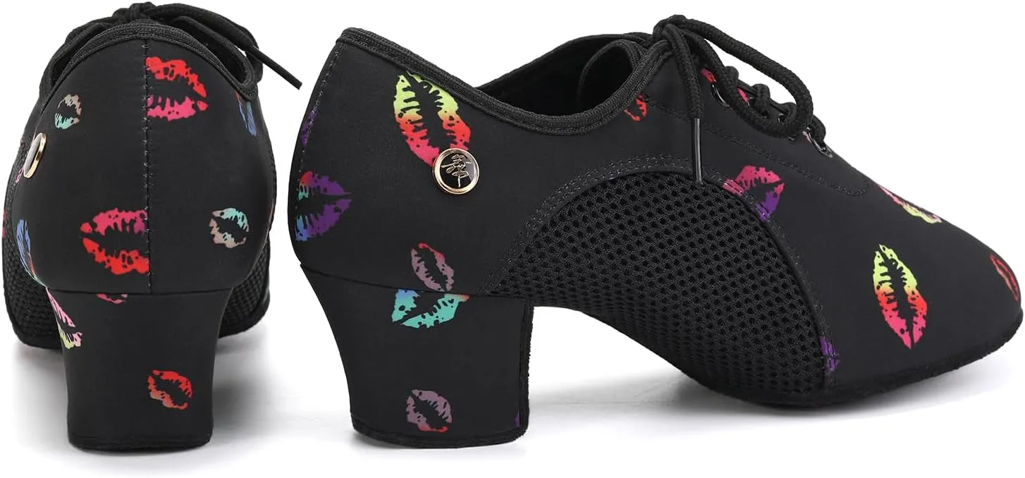 HIPPOSEUS Women's Latin Dance Practice Shoes 2" Heel Closed Toe Ballroom Dance Salsa Dance Training Shoes with Suede Sole