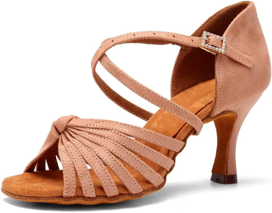 HIPPOSEUS Women's Latin Dance Shoes Ballroom Salsa Practice Dancing Shoes 3inch Heel Suede Sole