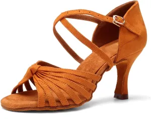 HIPPOSEUS Women's Latin Dance Shoes Ballroom Salsa Practice Dancing Shoes 3inch Heel Suede Sole