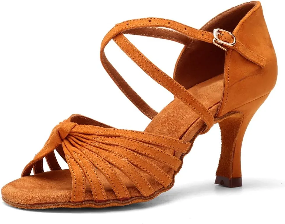 HIPPOSEUS Women's Latin Dance Shoes Ballroom Salsa Practice Dancing Shoes 3inch Heel Suede Sole