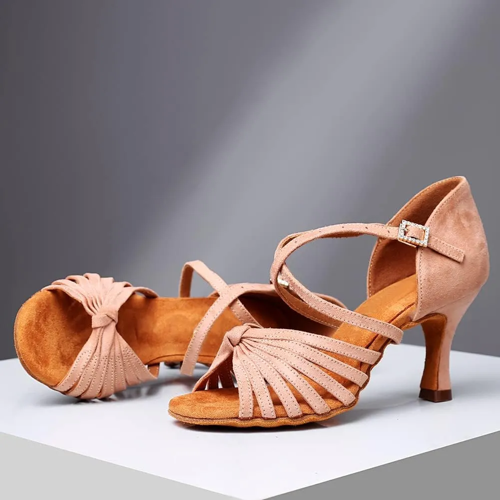 HIPPOSEUS Women's Latin Dance Shoes Ballroom Salsa Practice Dancing Shoes 3inch Heel Suede Sole
