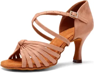HIPPOSEUS Women's Latin Dance Shoes Ballroom Salsa Practice Dancing Shoes 3inch Heel Suede Sole