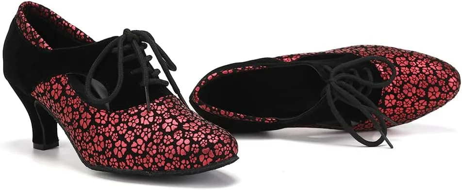 HROYL Women Ballroom Dance Shoes Lace-up Latin Salsa Practice Dance Shoes,YCL318
