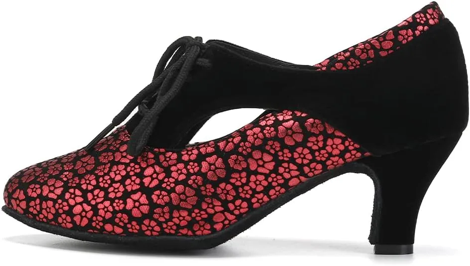 HROYL Women Ballroom Dance Shoes Lace-up Latin Salsa Practice Dance Shoes,YCL318