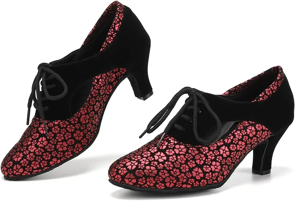 HROYL Women Ballroom Dance Shoes Lace-up Latin Salsa Practice Dance Shoes,YCL318