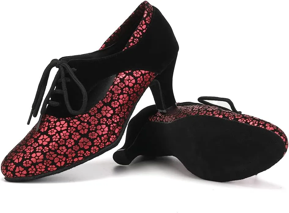HROYL Women Ballroom Dance Shoes Lace-up Latin Salsa Practice Dance Shoes,YCL318