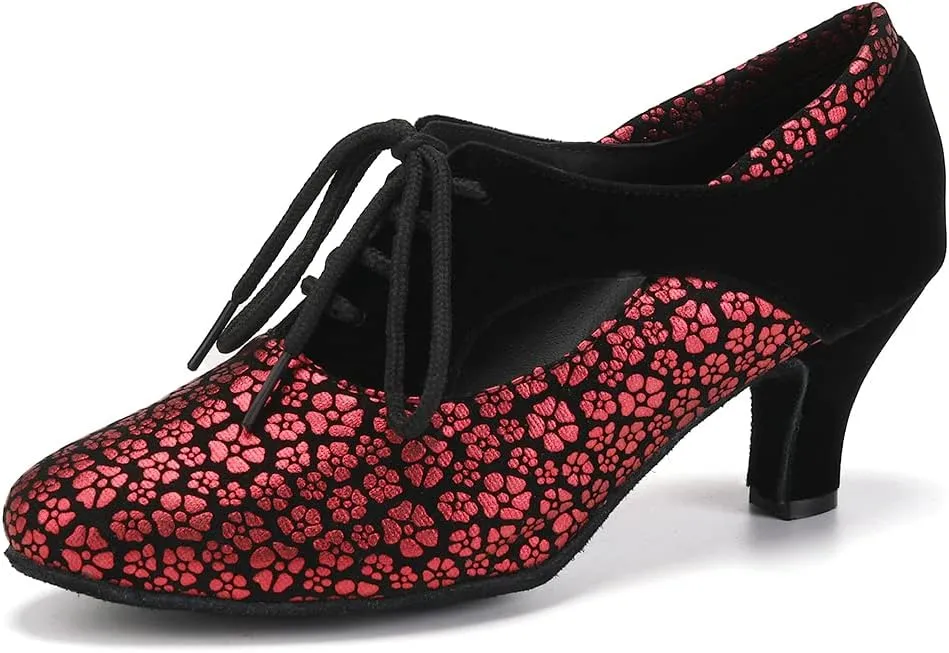 HROYL Women Ballroom Dance Shoes Lace-up Latin Salsa Practice Dance Shoes,YCL318