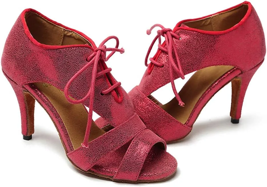 HROYL Women Ballroom Dance Shoes Latin Salsa Performance Wedding Party Dance Shoes,Model YCL218