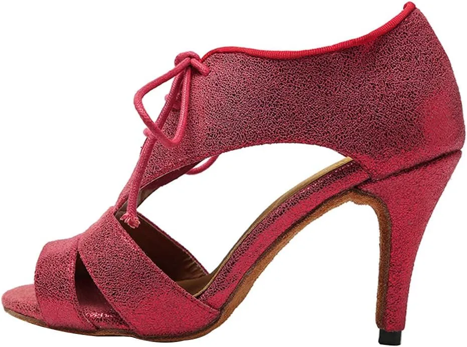 HROYL Women Ballroom Dance Shoes Latin Salsa Performance Wedding Party Dance Shoes,Model YCL218