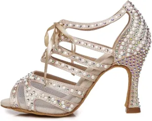 HROYL Women Rhinestone Dance Shoes for Latin Salsa Waltz Ballroom Wedding Party Performence Dance Shoes,YCL433