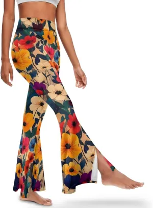 Irisjudy Women's Bootcut Yoga Pants Leggings Cherry Strawberry Soft Split Hem Yoga Pants Ethnic Spiral Yoga Active Leggings