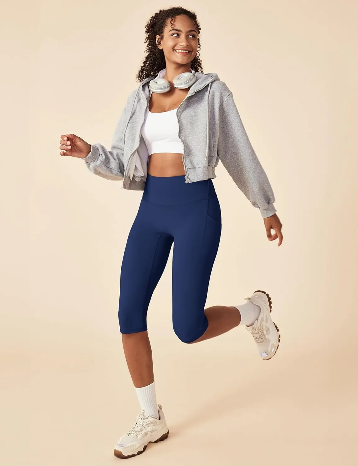 IUGA Capri Leggings for Women with Pockets Women's High Waisted Knee Length Capris Compression Yoga Pants Workout Leggings