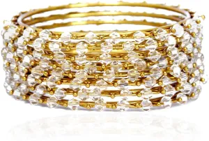 JD'Z COLLECTION Bangles for Women, Crystal 8Pc Bracelet Bangle Jewelry Bollywood Heavy Metal Gold Rose & Silver Tone