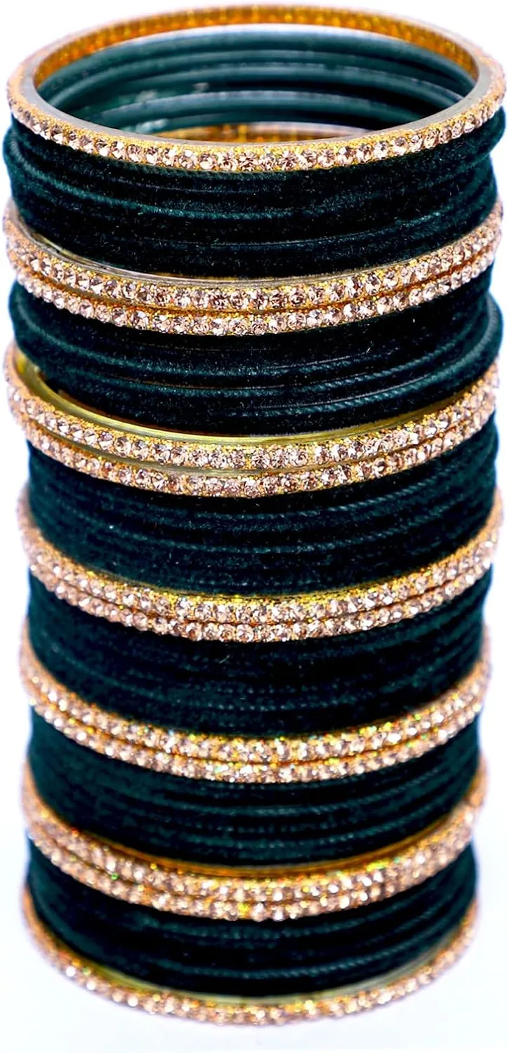 JD'Z COLLECTION Indian Jewelry CZ Stone Bangles Set for Women, Set of 48 Bangle, Bollywood Bangle Bracelet | Indian Bangles for Women | Perfect for Ethnic Ocassions | Bridal | Traditional Jewelry | Velvet Bangle