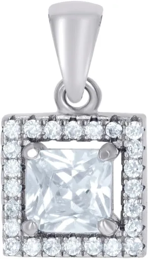 JewelryWeb 925 Sterling Silver Womens Princess cut Round CZ Simulated Diamond Square Fashion Charm Pendant Necklace 15.6x8.5mm Wide-Pendant for Women