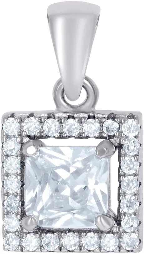 JewelryWeb 925 Sterling Silver Womens Princess cut Round CZ Simulated Diamond Square Fashion Charm Pendant Necklace 15.6x8.5mm Wide-Pendant for Women