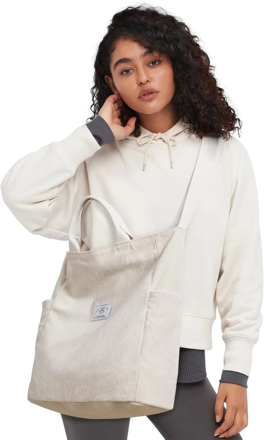 KALIDI Corduroy Tote Bag, Large Messenger Bag Shoulder Hobo Anti Splash Crossbody Zipper Bag Casual Work Shopping Women